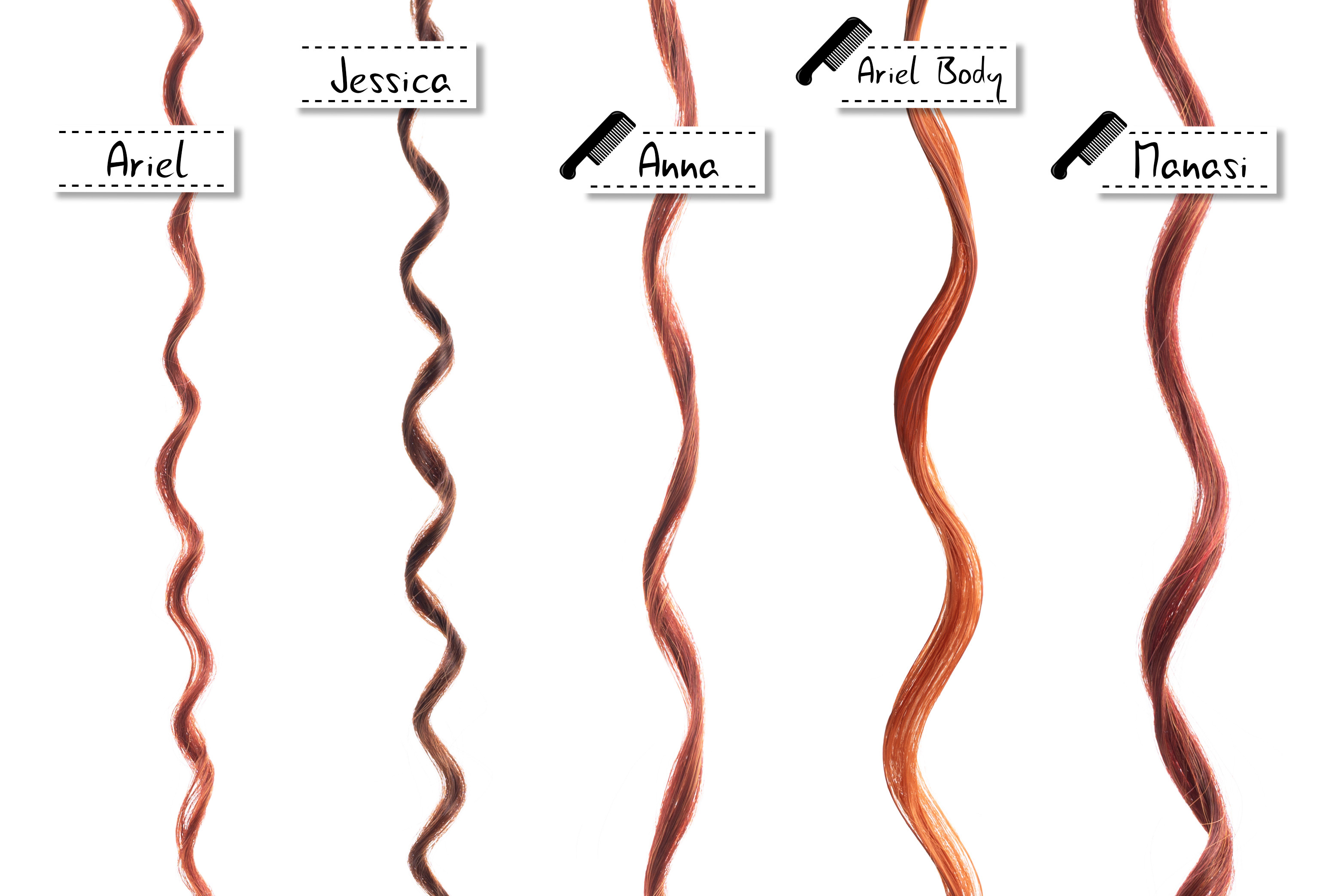 Vlnité kanekalony: Ariel, Anna, Jessica, Ariel Body a Manasi